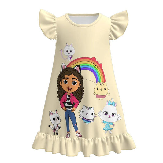 (Custom Design Preorder MOQ 5) Cartoon Teacher Rache* Print Girls Summer Knee Length Dress