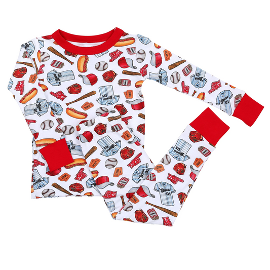 (Custom Design Preorder MOQ 5) Baseball Print Boys Pajamas Clothes Sets