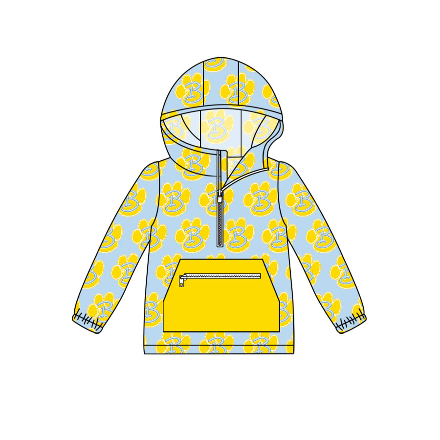 (Custom Design Preorder MOQ 5 Each Item) Team's Bath Wildcats Blue Yellow Print Kids Fall Zipper Hoodie Top Mom and Me Matching Clothes