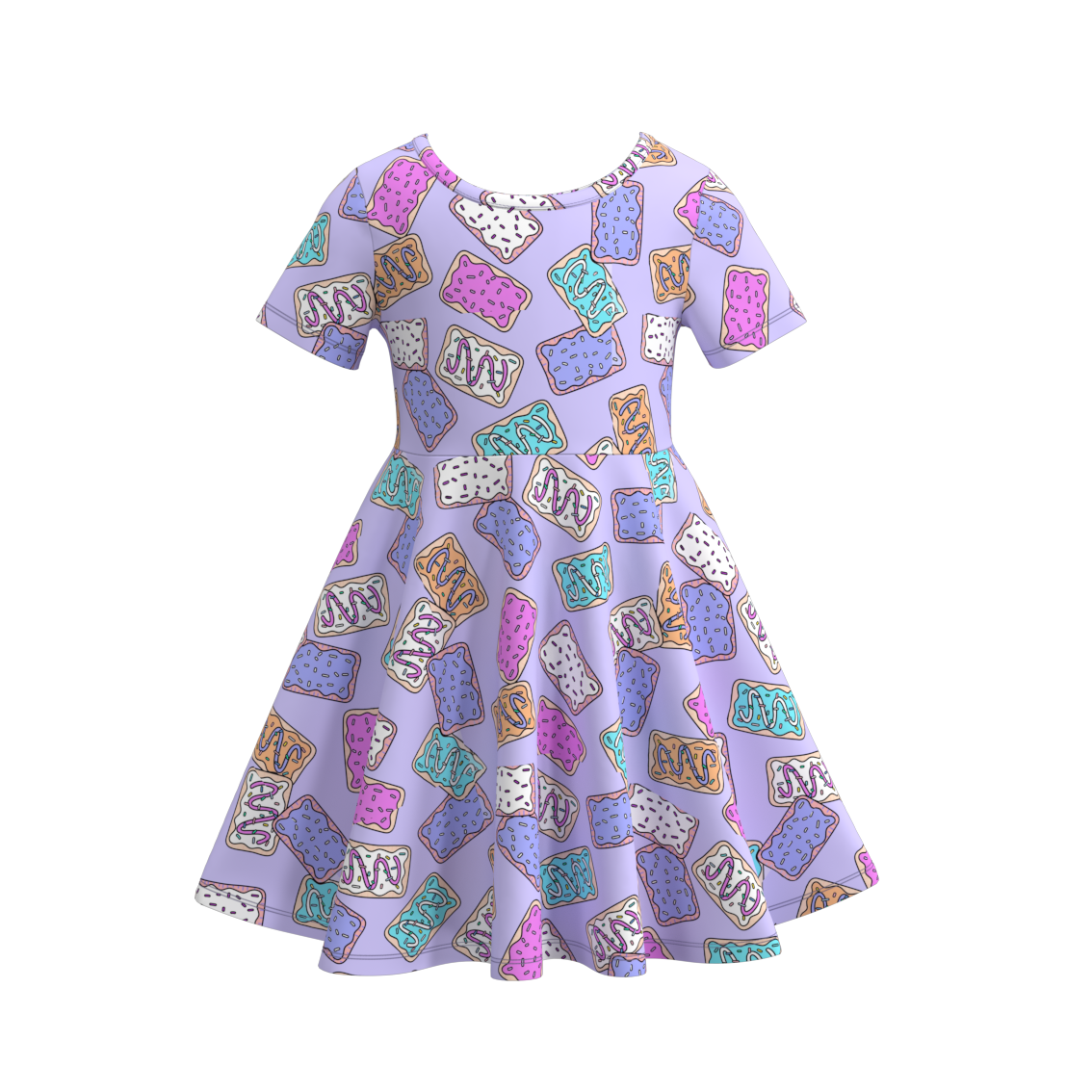 (Custom Design Preorder MOQ 5) Purple Cookies Print Girls Knee Length Summer Dress