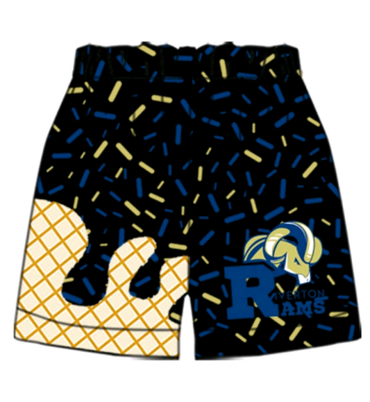 (Custom Design Preorder MOQ 5 Each Item) Team's RAMS Black Sprinkles Print Summer Bottom Shorts Mom and Me Matching Clothes