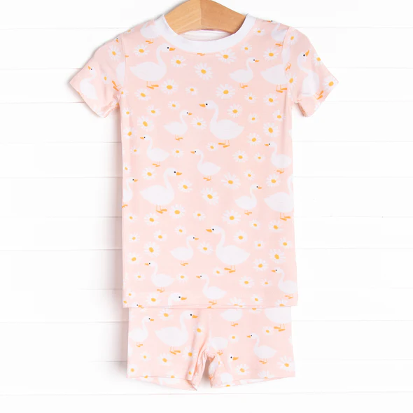 (Custom Design Preorder MOQ 5) Goose Daisy Print Girls Summer Pajamas Clothes Set