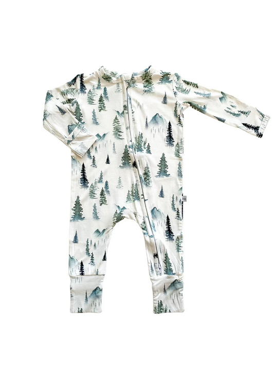 (Custom Design Preorder MOQ 5)  Trees Print Baby Boys Fall Bamboo Sleeper Zipper Romper