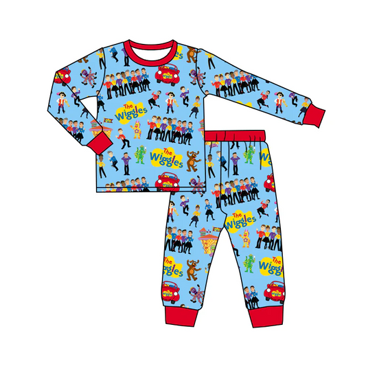(Custom Design Preorder MOQ 5) Cartoon Wiggle* Print Kids Pajamas Clothes Set