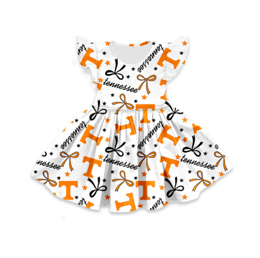 (Custom Design Preorder MOQ 5) Team's Tennessee Orange Print Girls Knee Length Dress