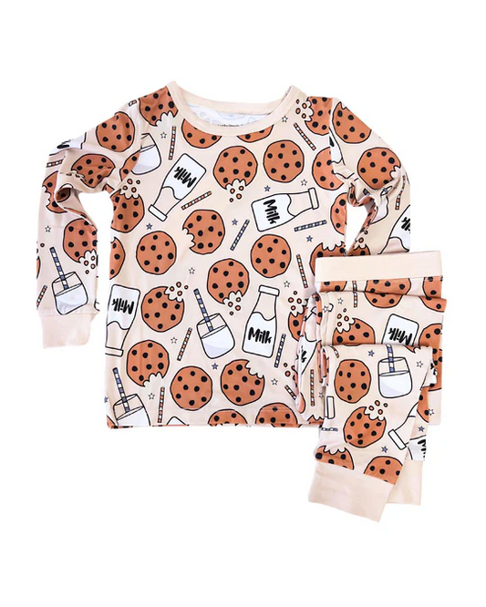 (Custom Design Preorder MOQ 5) Cookie Milk Print Kids Fall Pajamas Clothes Set