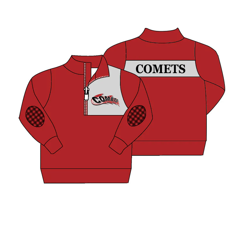 (Custom Design Preorder MOQ 5) Team's Comets Print Boys Long Sleeve Zipper Buttons Tops