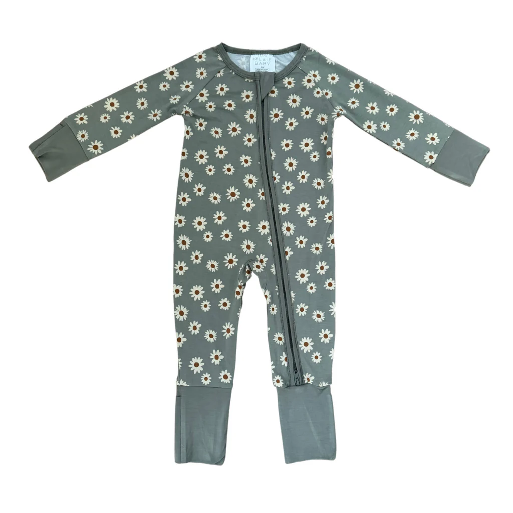 (Custom Design Preorder MOQ 5) Flowers Print Baby Girls Fall Sleeper Zipper Romper