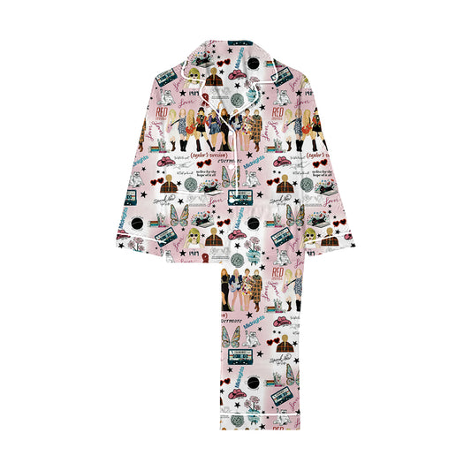 (Custom Design Preorder MOQ 5) Singer Swiftie Butterfly Print Girls Fall Pajamas Clothes Set