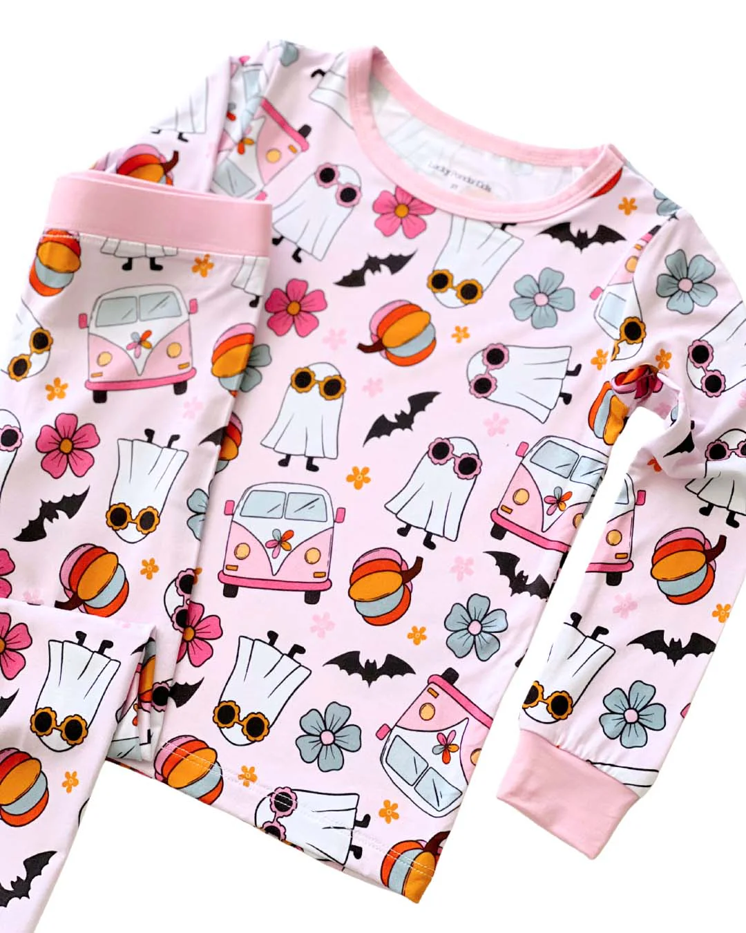 (Custom Design Preorder MOQ 5)  Spooky Flowers Pumpkin Print Girls Halloween Pajamas Clothes Set