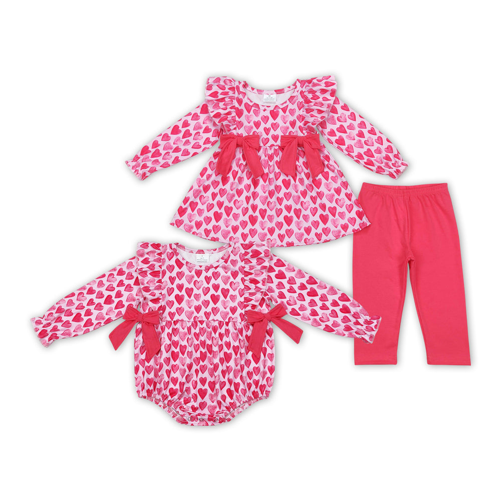 Pink Heart Print Sisters Valentine's Day Matching Clothes