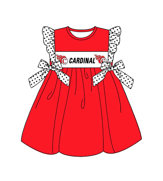 (Custom Design Preorder MOQ 5) Team's CARDINAL Print Girls Knee Length Dress