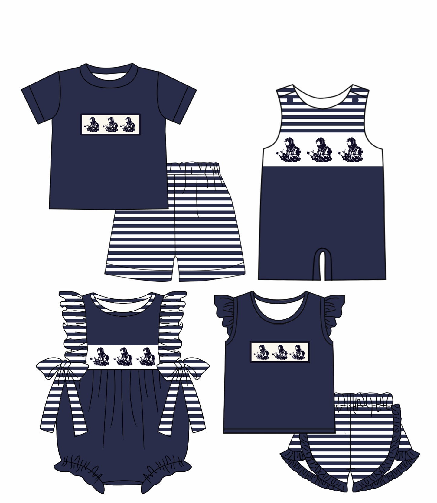(Custom Design Preorder MOQ 5) Welder Navy Top Stripes Shorts Boys Summer Clothes Set