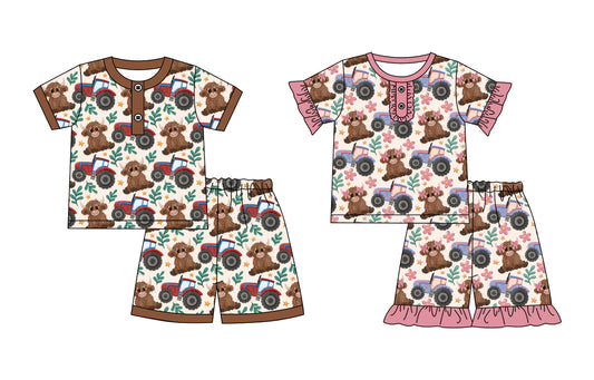4.15(Custom Design Preorder MOQ 5 Each Design) Highland Cow Print Kids Summer Matching Clothes Sibling Wear