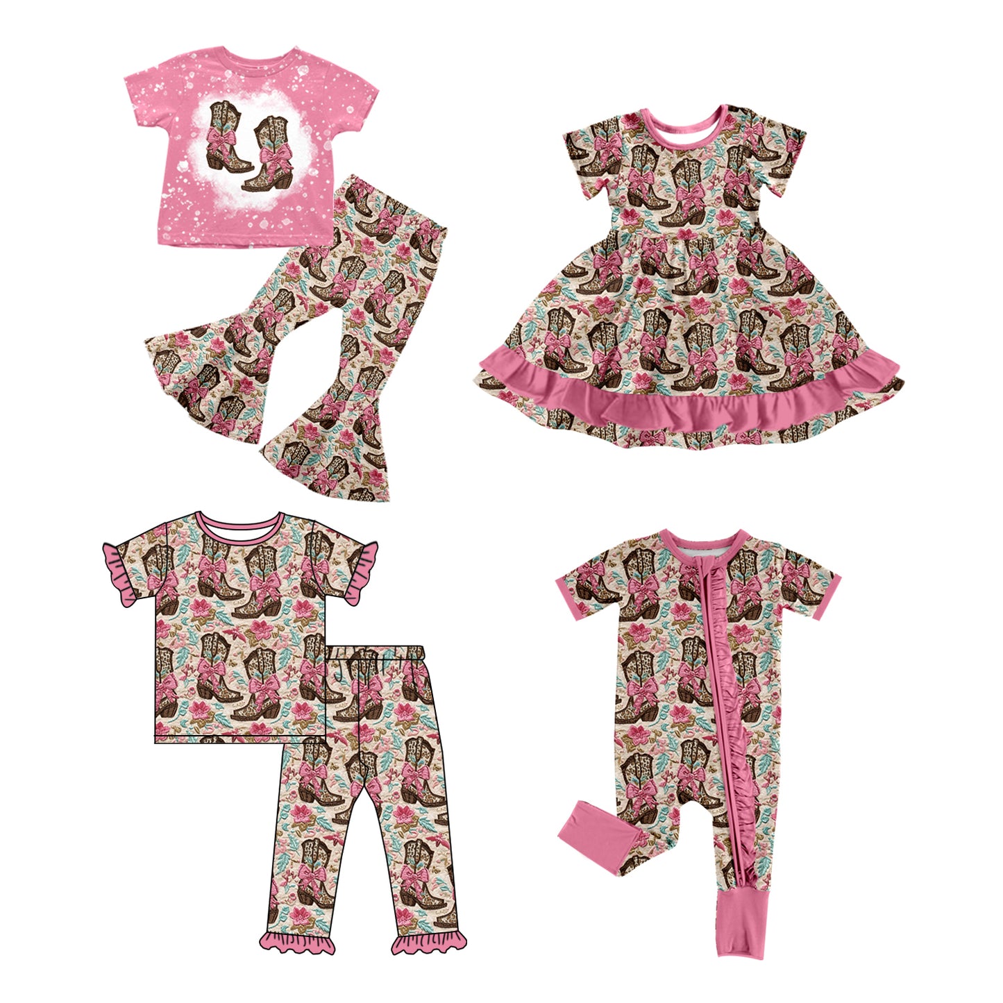 11.22(Custom Design Preorder MOQ 5 Each Design) Boots Flowers Print Girls Summer Western Matching Clothes Sisters Wear