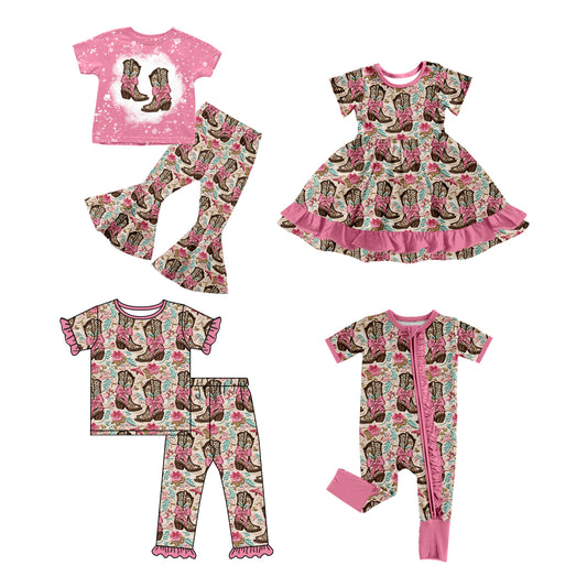 11.22(Custom Design Preorder MOQ 5 Each Design) Boots Flowers Print Girls Summer Western Matching Clothes Sisters Wear