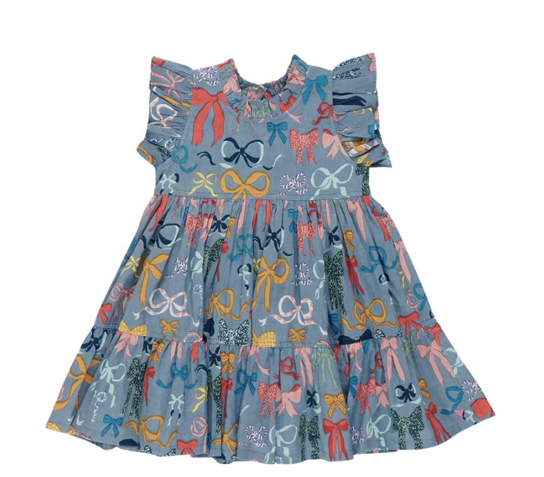 (Custom Design Preorder MOQ 5)  Colorful Bows Print Girls Summer Knee Length Dress