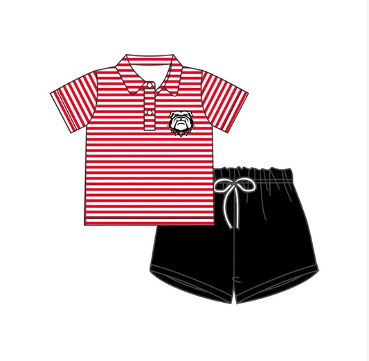 (Custom Design Preorder MOQ 5)  Team's Georgia Polo Top Black Shorts Boys Summer Clothes Set