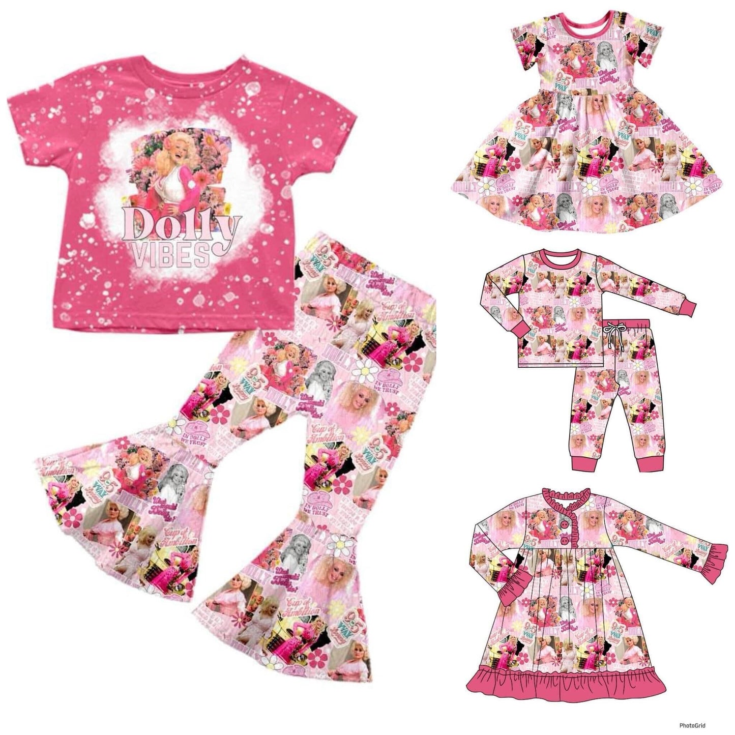 (Custom Design Preorder MOQ 5) Pink Singer Doll Vibes Print Girls Knee Length Fall Pajamas Gown Dress