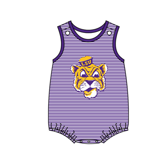 (Custom Design Preorder MOQ 5) Team's Tiger Purple Print Baby Boys Summer Romper