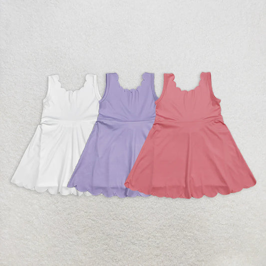 3 Colors Ruffle Skirted Girls Summer Knee Length Yoga Shorts Dress