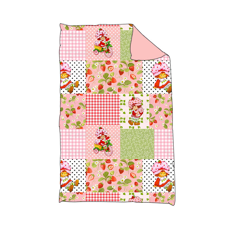 (Custom Design Preorder MOQ 5) Strawberry Pink Plaid Print Baby Girls Minky Blanket