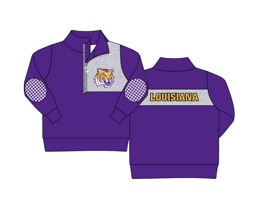 (Custom Design MOQ 5)  Boys purple long sleeve zipper pullover shirts