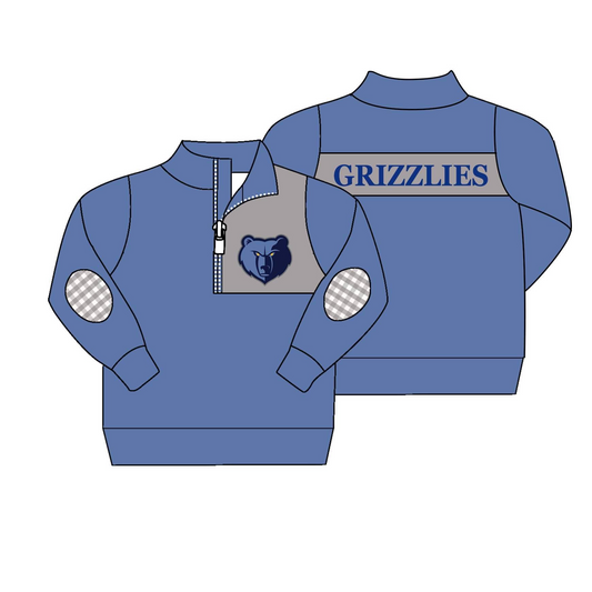 (Custom Design MOQ 5)  Boys blue team long sleeve zipper pullover shirts