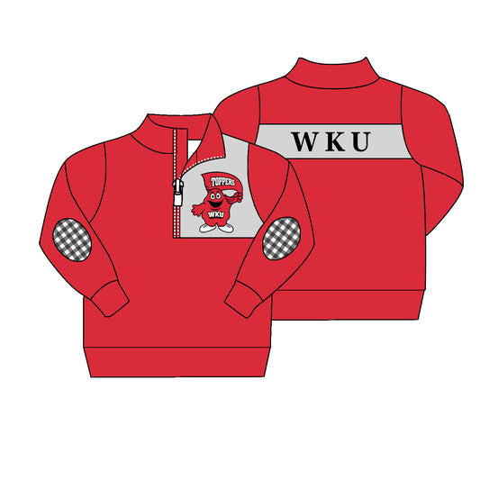 (Custom Design MOQ 5) Boys red team long sleeve zipper pullover shirts