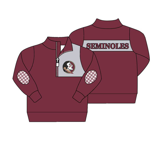 (Custom Design MOQ 5)  Boys wine red team long sleeve zipper pullover shirts