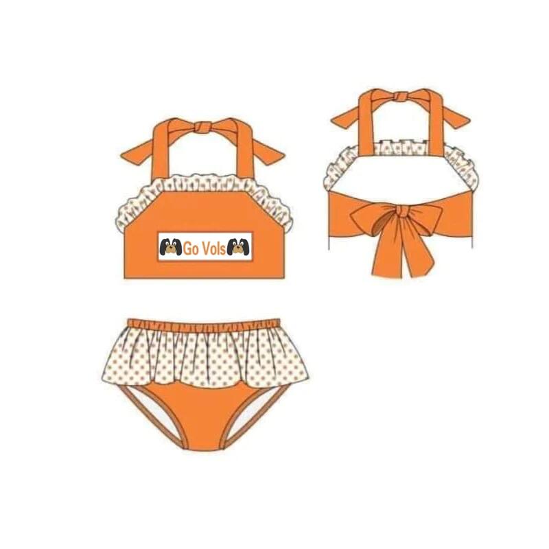 (Custom Design Preorder MOQ 5) Girls ruffles summer 2 pcs swimsuits NO.4