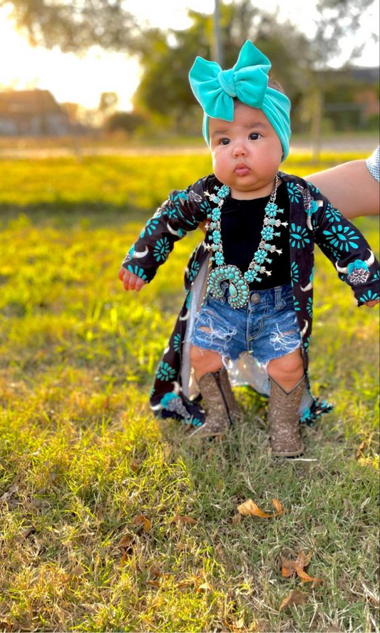 (Promotion)Baby girls turquoise cow skull western cardigan    6 B4-14