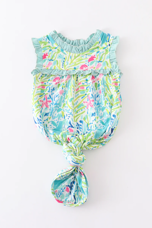 (Custom Design MOQ 5)  Light green flowers baby girls summer gown