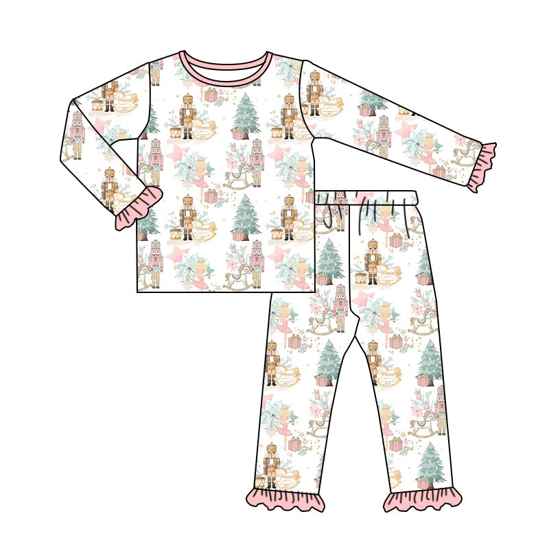 (Custom Design MOQ 5) Pink Christmas soldier baby girls pajamas