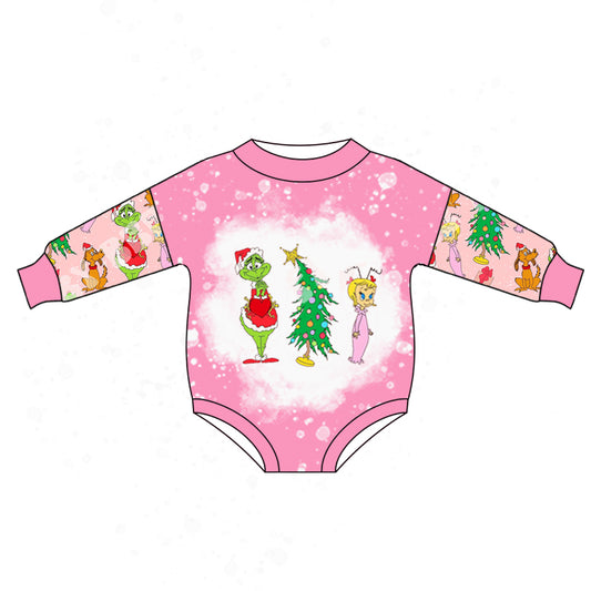 (Custom Design MOQ 5) Pink Christmas forg baby girls romper