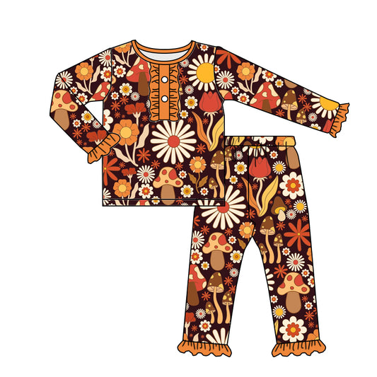 (Custom Design MOQ 5) Girls mushroom flowers print pajamas