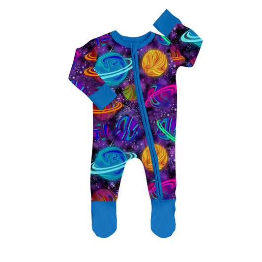 (Custom Design MOQ 5) Baby boys Planet print zipper romper