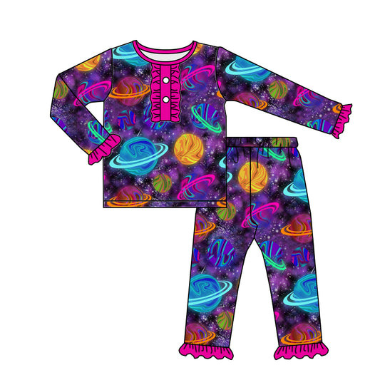(Custom Design MOQ 5) Girls Planet print pajamas