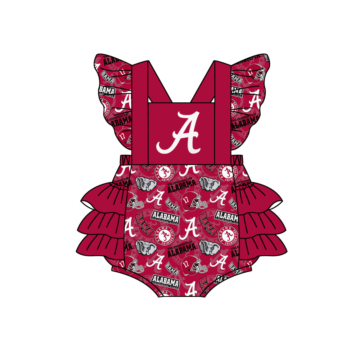 (Custom Design MOQ 5)  Alabama football team's design baby girls bubble romper