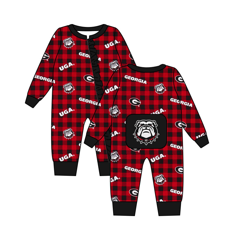 (Custom Design MOQ 5 per item) Family matching clothes Kids Bulldogs plaid football team's design C