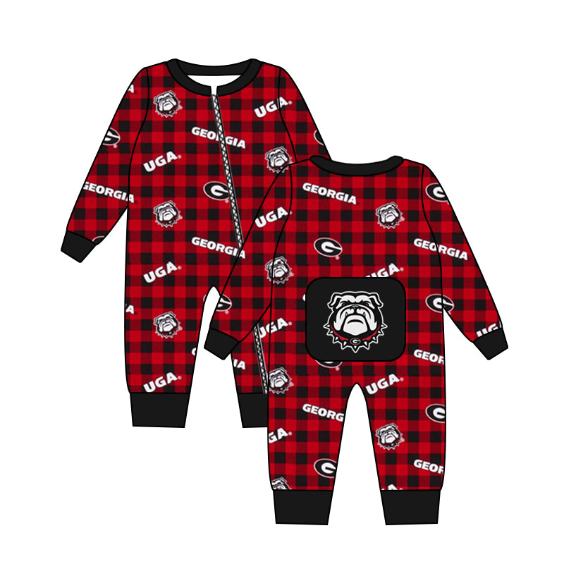 (Custom Design MOQ 5 per item) Family matching clothes Kids Bulldogs plaid football team's design C