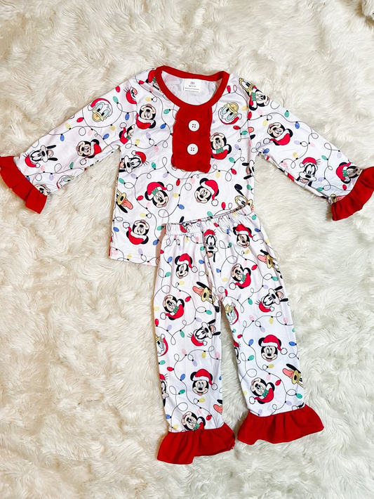 (Custom Design MOQ 5) Cartoon mouse girls Christmas pajamas