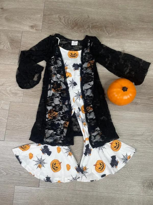 GLP0679 Baby girls black cardigan with Halloween jumpsuits kids clothes set