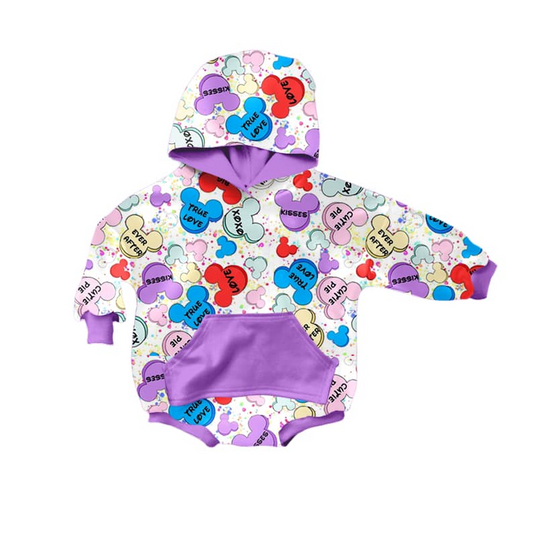 (Custom Design MOQ 5) Colorful mouse print baby girls hoodie romper