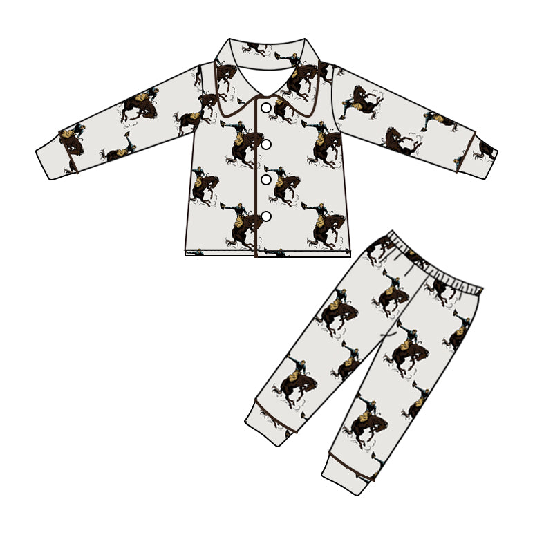 (Custom Design MOQ 5) Kids rodeo western fall button pajamas