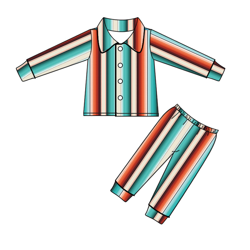 (Custom Design MOQ 5) Kids stripes western fall button pajamas