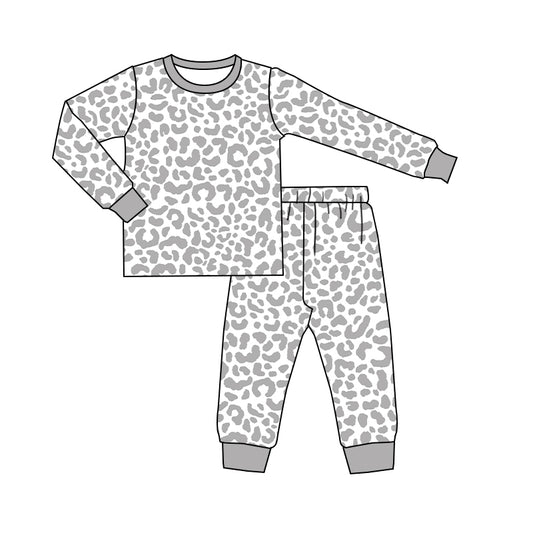 (Custom Design MOQ 5) Kids grey white leopard fall pajamas