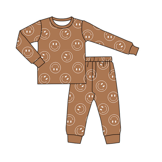 (Custom Design MOQ 5) Kids brown smile face fall pajamas