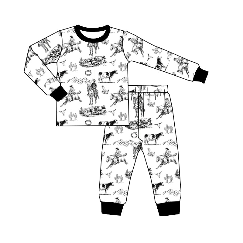 (Custom Design MOQ 5) Kids white cowboy western fall pajamas