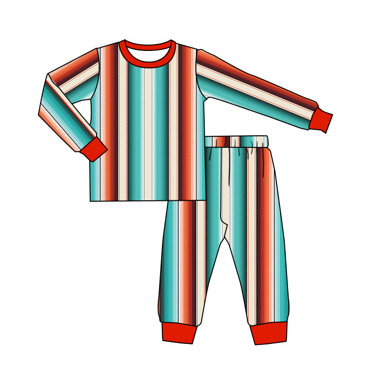 (Custom Design MOQ 5) Kids stripes western fall pajamas